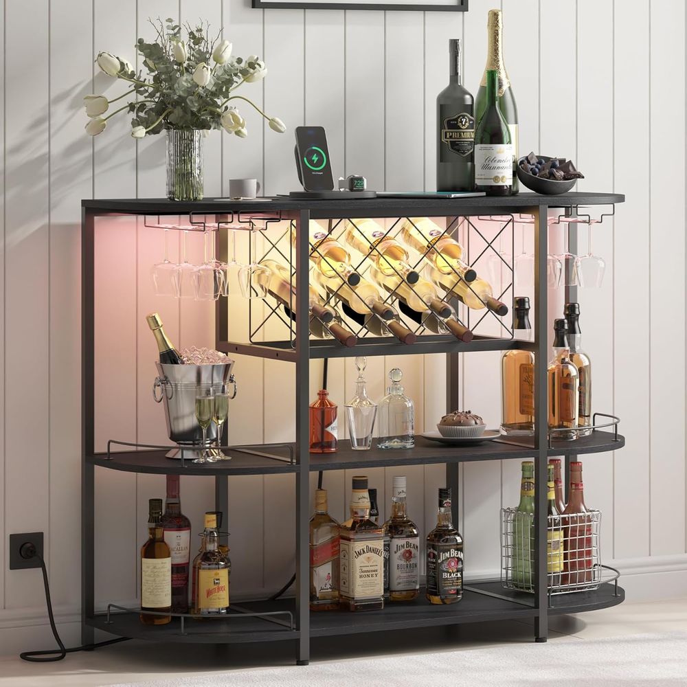 Wine & Beer Unlimited Spirits - Black 3-Tier Coffee Table with Wine