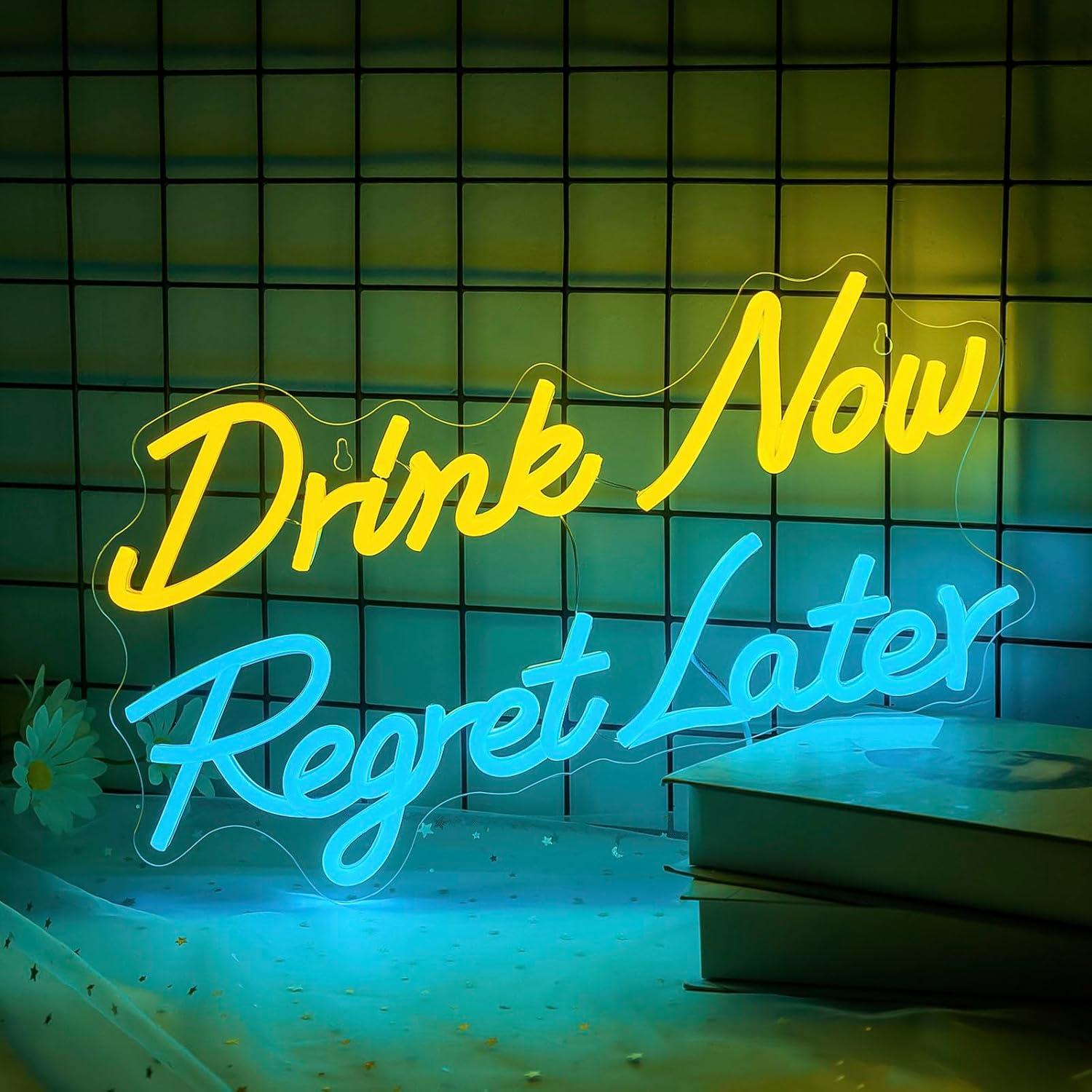 Beer & Wine Downtown - Beer Neon Sign Drink Now Regret