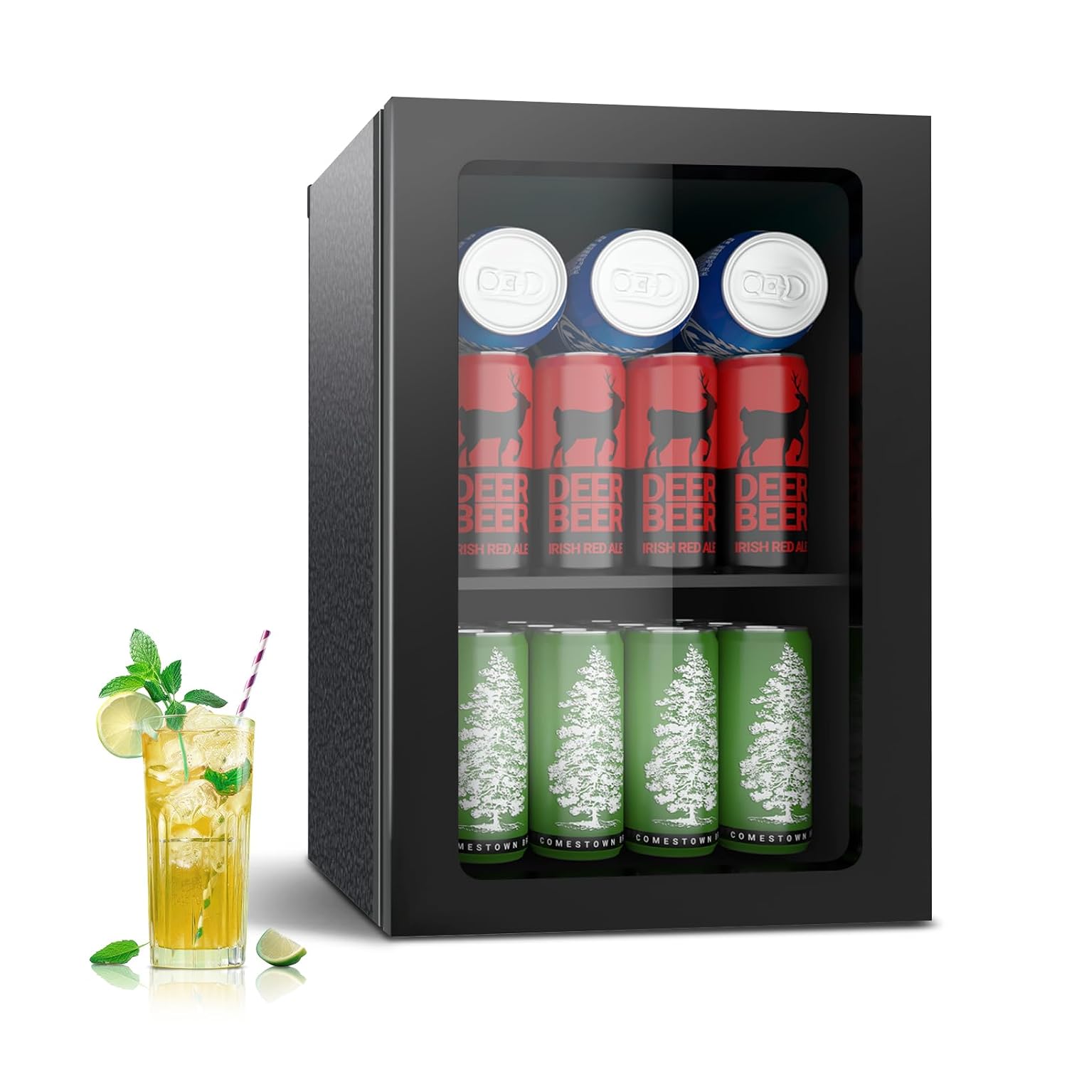Wine Beer Fridge Small - Beverage Refrigerator Cooler, 24 Can Mini
