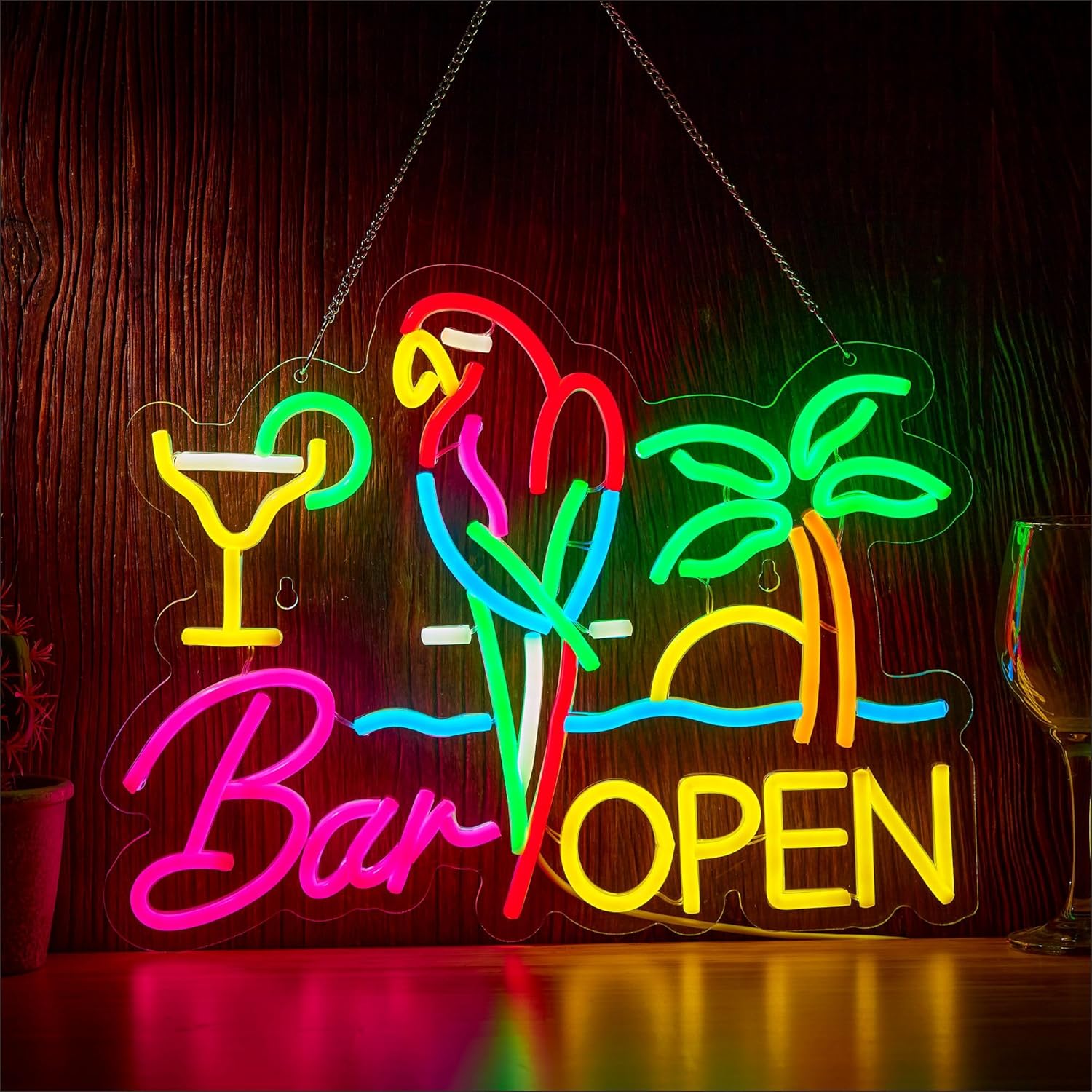 Beer & Wine Downtown - Bar Open Neon Sign Business Art